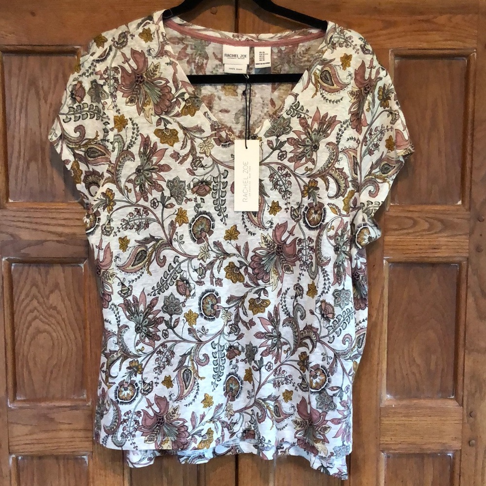 Rachel Zoe Floral Short Sleeve Top - Pink, Green, Brown